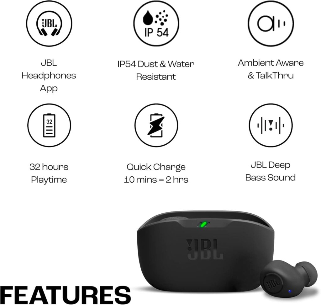JBL, Fone de Ouvido Sem Fio, Bluetooth, Wave Buds TWS - Preto