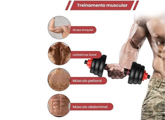 Kit Halteres 6 em 1 Peso Musculação até 20kg Ajustável Preto