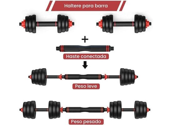 Kit Halteres 6 em 1 Peso Musculação até 20kg Ajustável Preto