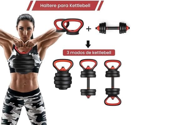 Kit Halteres 6 em 1 Peso Musculação até 20kg Ajustável Preto