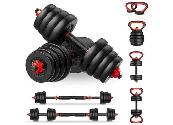 Kit Halteres 6 em 1 Peso Musculação até 20kg Ajustável Preto